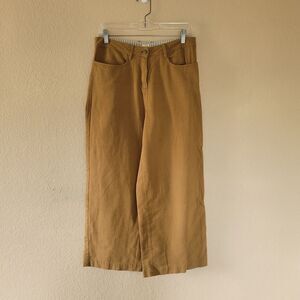 Bridge & Burn Gladstone Wide Leg Pants Linen Cotton Cropped Size 29 Brown Tan